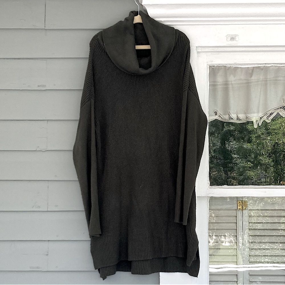 Cyrus Dark Green Cowl Neck Sweater Tunic